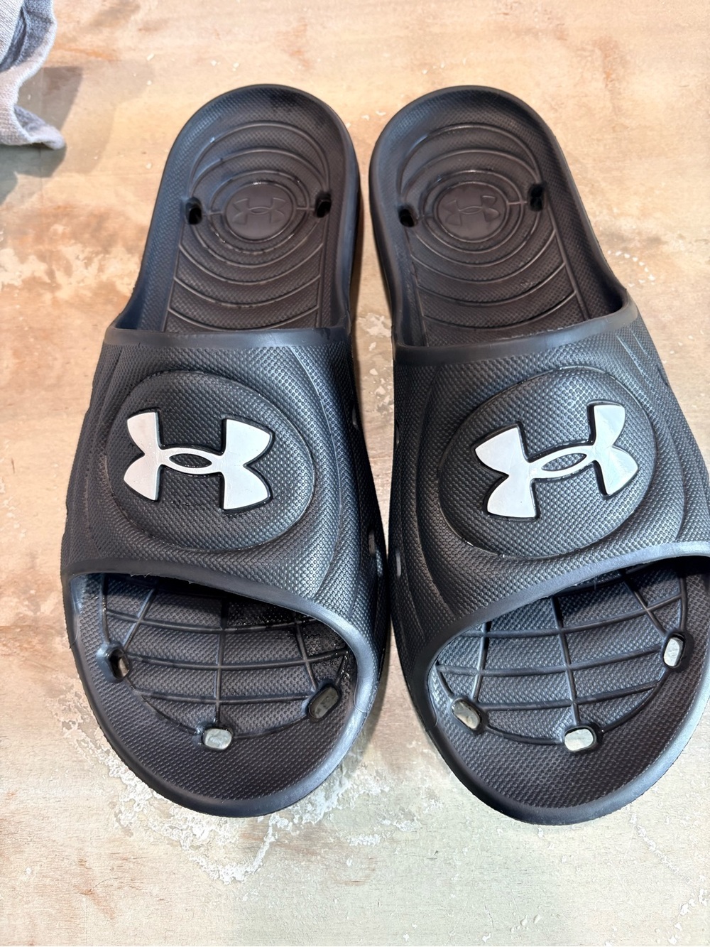 Under Armour Black Slide Sandals with White Logo Accents